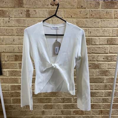 Meshki Womens white Carol Knit Twist Long Sleeve Top Size M 