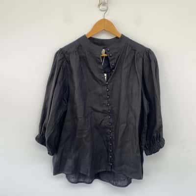Adorne Black Lilian Linen 3/4 Sleeve Shirt  Size 14 