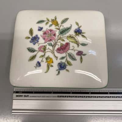 Minton Haddon Hall Bone China Square Trinket Box With Floral Design