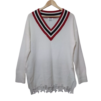RUNAWAY Women's  Size 10 White, Red and Black V-Neck Jumper 