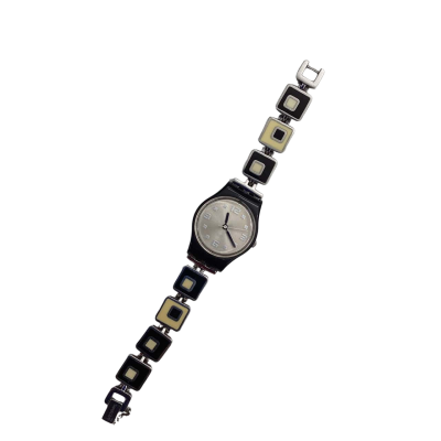 Swatch Womens Vintage Cheese Board Watch Working Battery and Spare Links