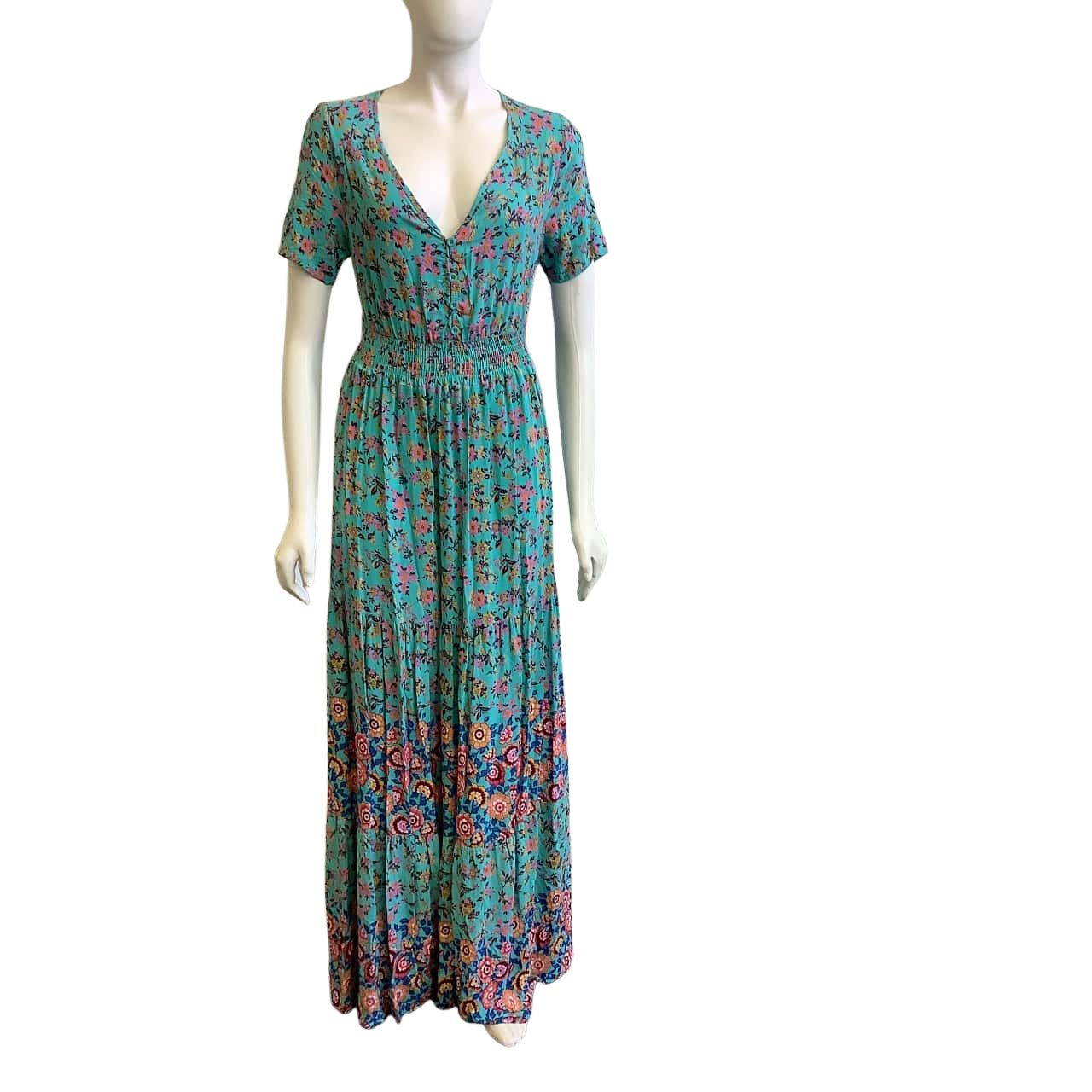 Lovely Lady Women's Size 12 Short Sleeve Maxi Dress Blue / Floral (s)