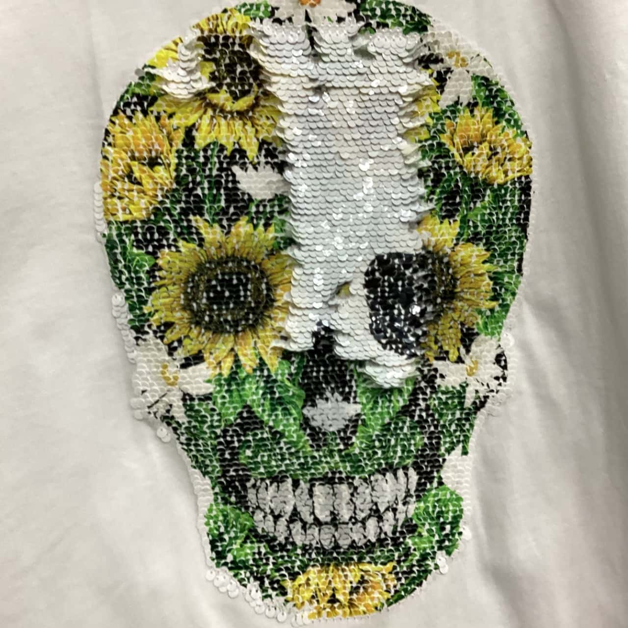 Zara Mens Skull Face Sequinned Size M White T-shirt(s)