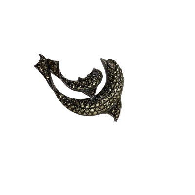 Sterling Silver 925 Marcasite Vintage Double Dolphin Brooch