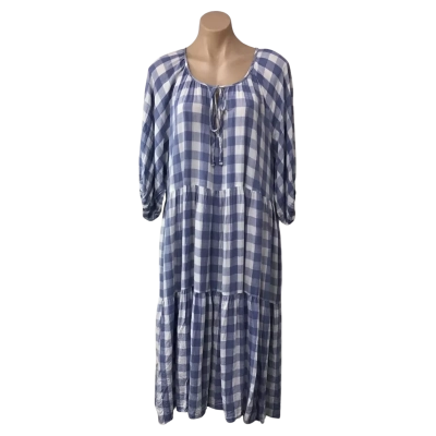 Bee Maddison Womens Size 16 White /  Blue Checked 3/4 Sleeve Midi Dress 