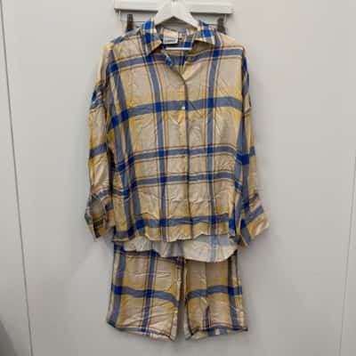 LMND Elvira Silk Check Shirt and Pant Set - Size M 