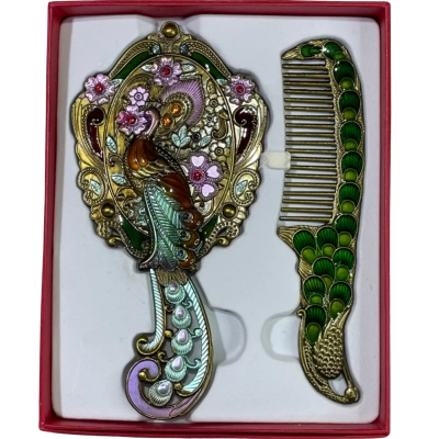 Enamel Mirror and Comb Set