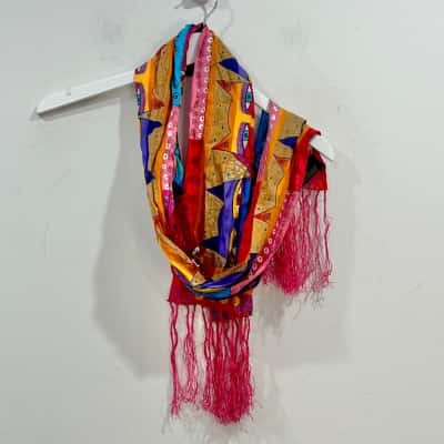 Laural Burch Silk Cat Design Scsrf Pink Tassels