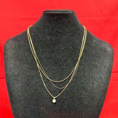Triple Gold Tone Chain Necklace