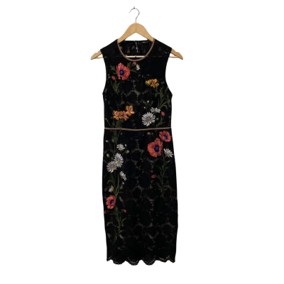 Karen Millen Womens  Size 12 Midi Dress Black  / Floral 