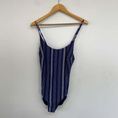 Okanui Navy Blue Striped Swim One Piece Swimwear  Size XL 