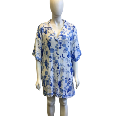 Peter Alexander Women's Size XL Short Sleeved Night Shirt Blue & White 