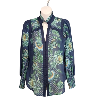 Once/Was Renata silk trim Blouse size 6