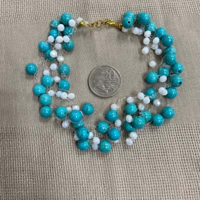  Womens Turquoise Coloured and White Faceted Bead Necklace
