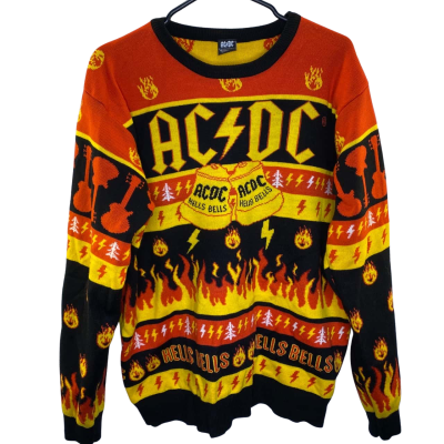 Unisex ACDC Hells Bells Christmas Knit Jumper / Pullover Size L Multicoloured 