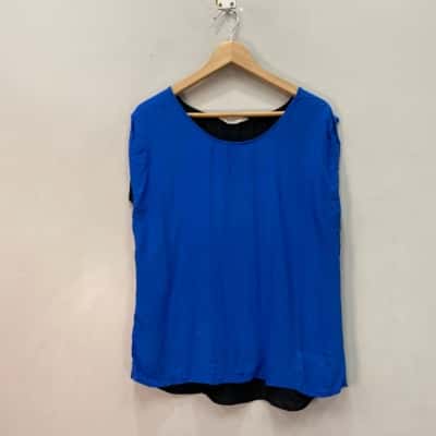 Seed Heritage Womens  100% Silk Size 14 Short Sleeve Top Black  / Blue 