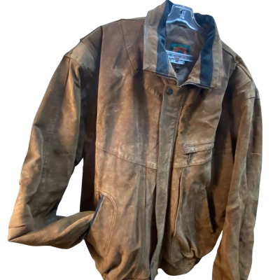  Mens  Size XXL Leather Jacket Black  / Brown Vintage Jasper Leather Bomber style Jacket 