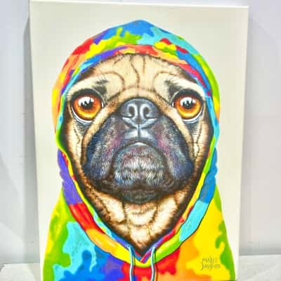 Maree Davidson “Pug for Life” Canvas Art Work-Just Fabulous  