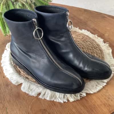 Silent D.   Yareli Black Leather Loop Ring Ankle Boots.  Size 37