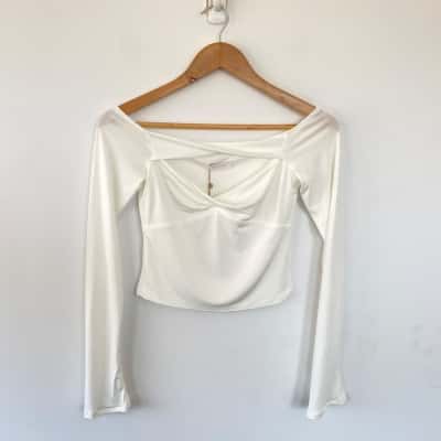 Meshki White Ceri Off Shoulder Long Sleeve Top Size S 