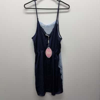 Peter Alexander Womens  Size L Bodysuit Blue lace trim