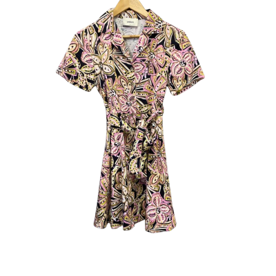 Unison Womens  Size 4 Midi Dress Black  / Green / Pink  