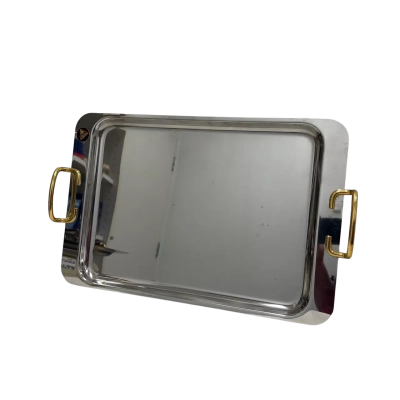 Vintage Italian SS serving tray with gold plated handles 