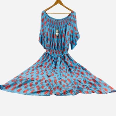 Katies - Blue Pai Flounce Sleeve Maxi Dress (Size 14)
