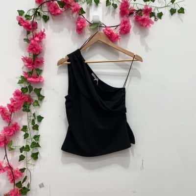 Charcoal Womens  Size 8 One Shoulder Sleeveless Top Black  