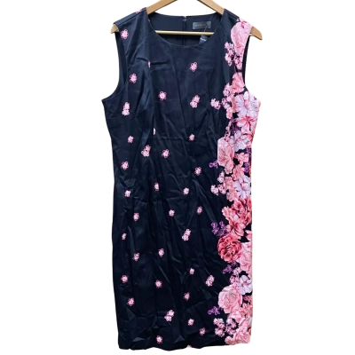 Jacqui-E Black/Pink Floral Patterned Dress Size 16