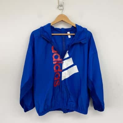 Adidas Kids Blue Logo Print Rain Jacket Size 12 / 13