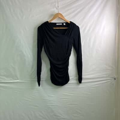 Country Road Womens Size XS Scrunched Long Sleeve Shirt Black  