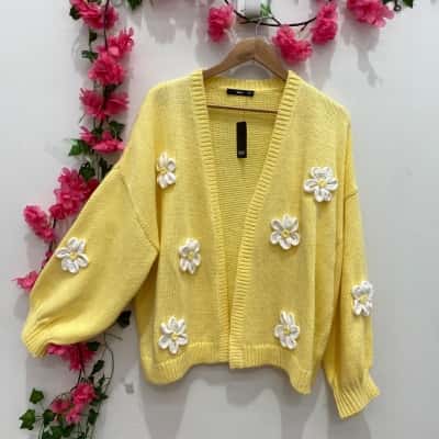 Sportsgirl Womens Flower Knit Cardigan Size XXL Yellow 