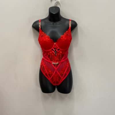 Bras N Things Womens Size 10DD M Bodysuit Red 