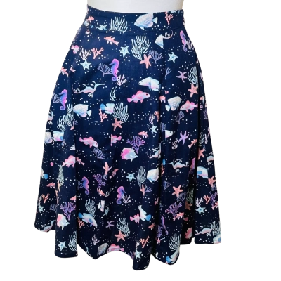 REVIVAL Size 6 ‘Under the Sea’ A-Line Skirt Navy Blue 