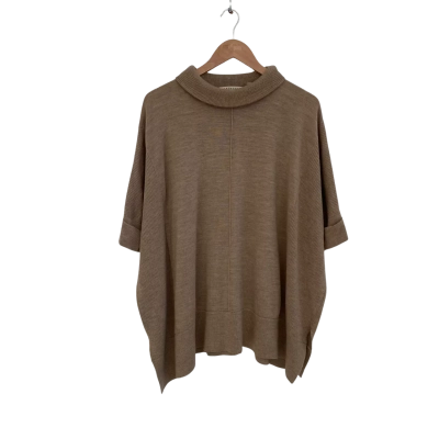 Trenery Womens Merino Wool Size S 3/4 Sleeve Turtleneck Jumper Brown 