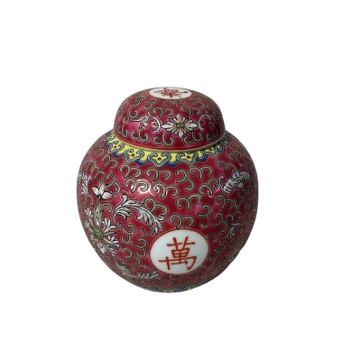Decorative Chinese Red Pattern Ceramic Lidded Ginger Jar