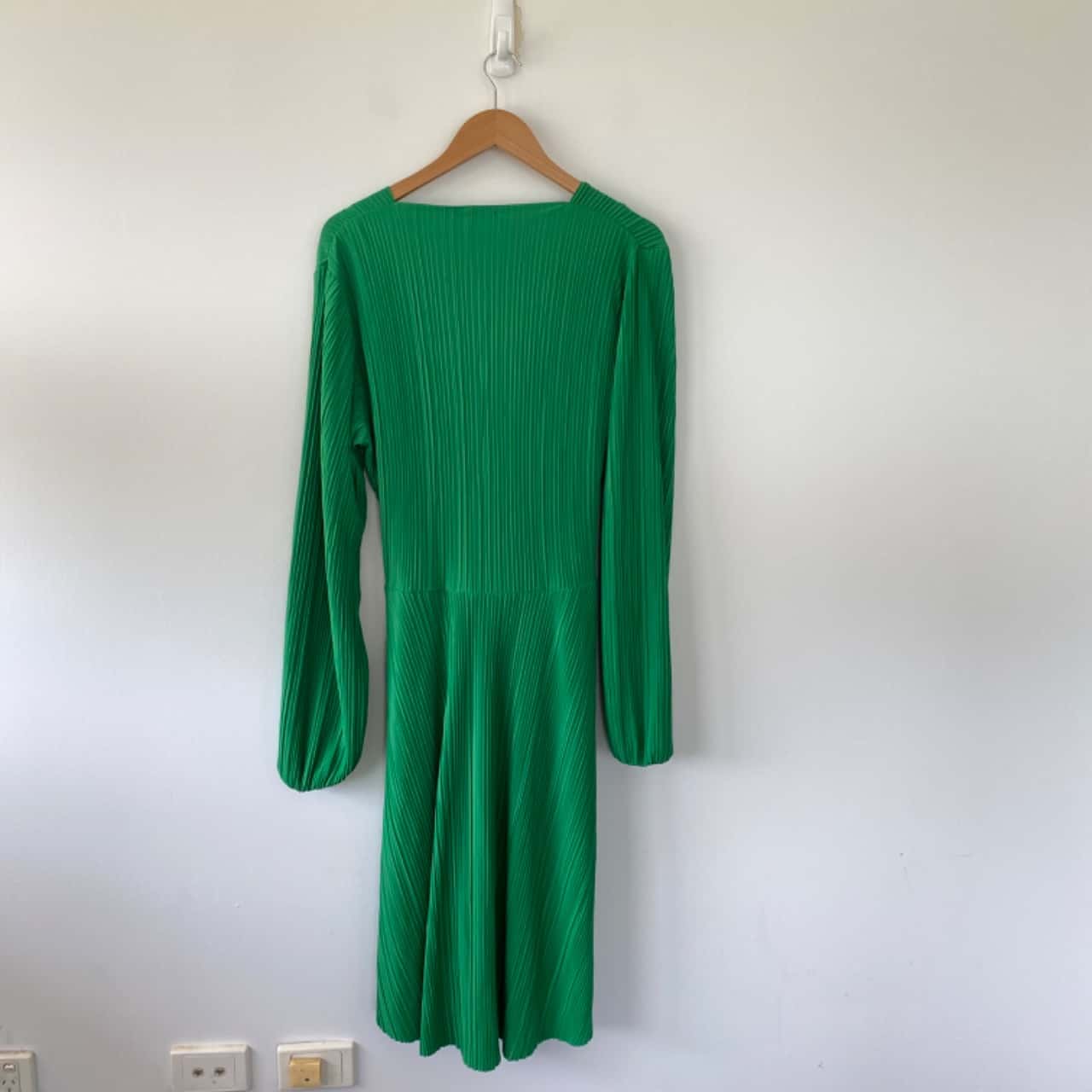 Boohoo Green Plus Plisse Skater Dress Plus Size 20(s)