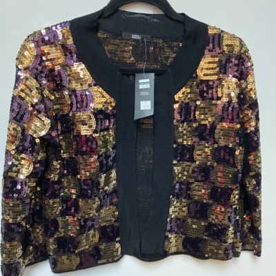 Marks & Spencer Womens  Size 12 Cropped Jacket Black  / Gold / Purple 
