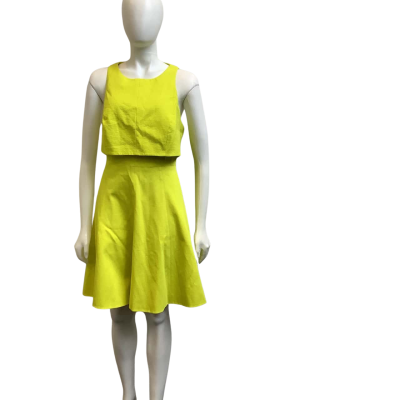 Brand New Karen Millen Womens  Label Size UK 16 Crop Top Sleeveless Mini  Dress Lime Yellow