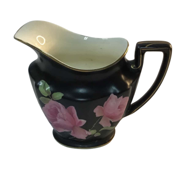 Ducal Crown Ware Black With Rose Pattern small milk jug