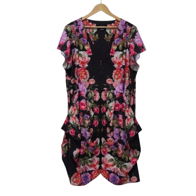 City Chic Womens  Size XL Casual Dress / Floral Dress / Midi Dress / Short Sleeve Dress  Black  / Floral / Multicoloured 