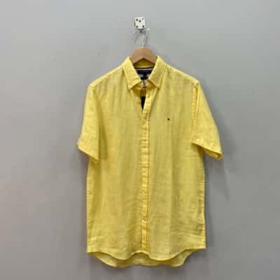 Tommy Hilfiger Mens  Pure Linen Size S Short Sleeve Shirt Yellow 