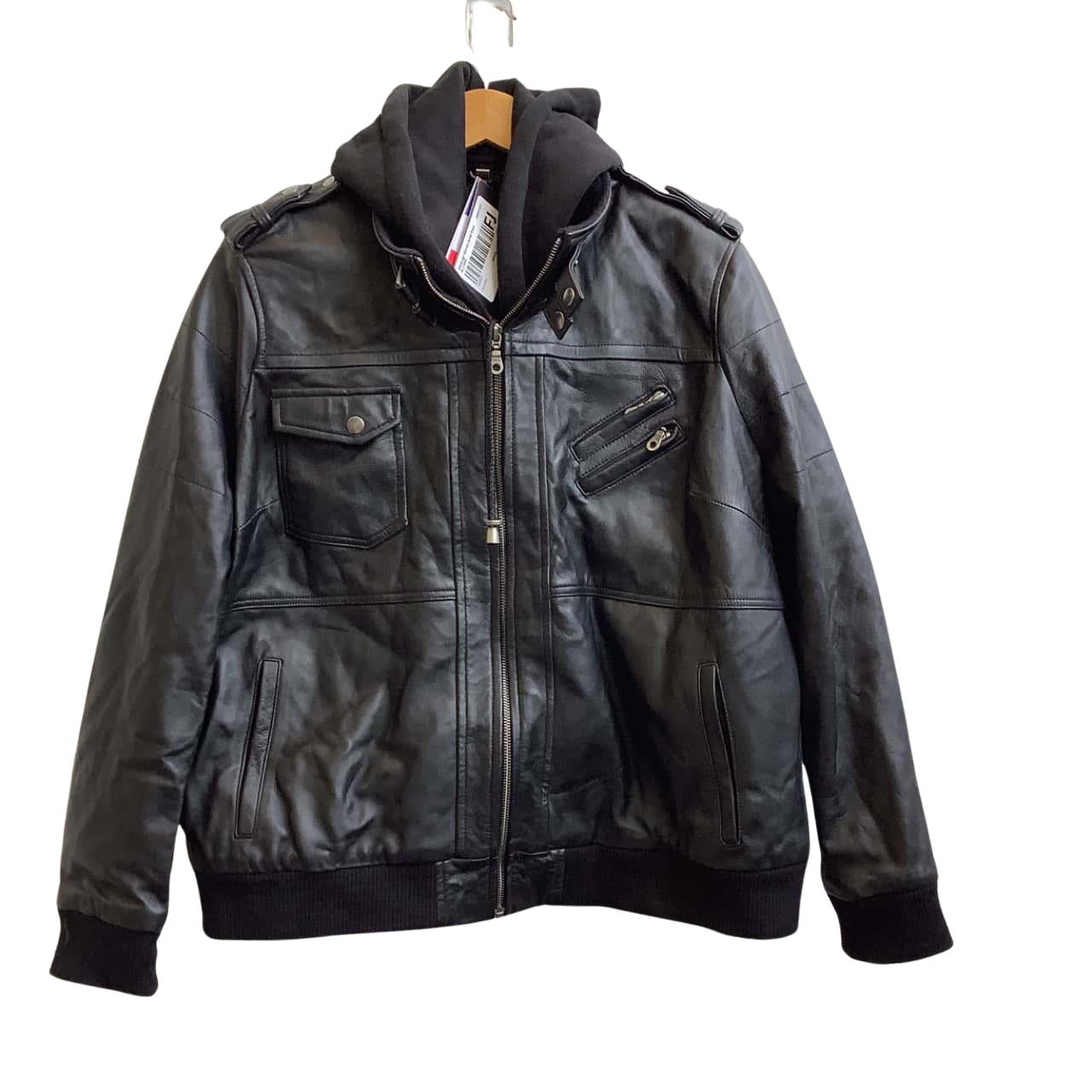 Brand New FJ Real Leather Front Zip Jacket Black