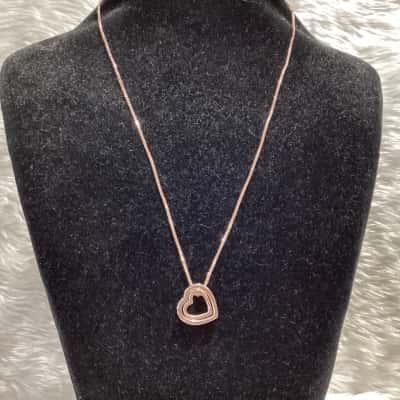  Womens Necklace in Rose Gold tone with double heart pendant 