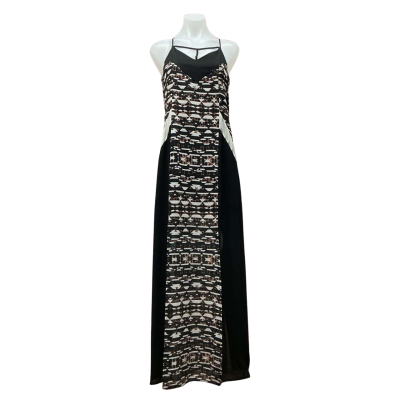  Pink Stitch Womens Size 10 Maxi Dress Black  / Brown / Pattern / White 