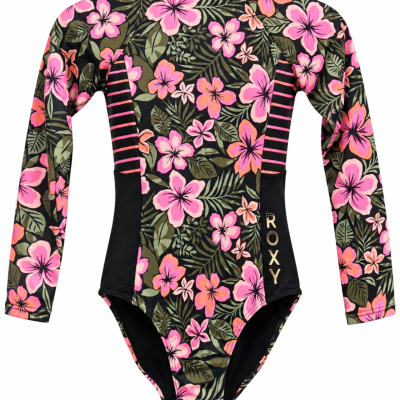 Roxy Active Floral Long-Sleeve One-Piece Swimsuit – Kids Size 12 – BNWT