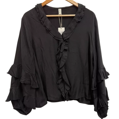Adorne Marla Black Frilled Cupro Top Size 16
