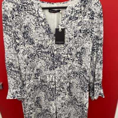 Sportscraft Womens  Size 16 Maxi Dress Navy Blue / Off White 