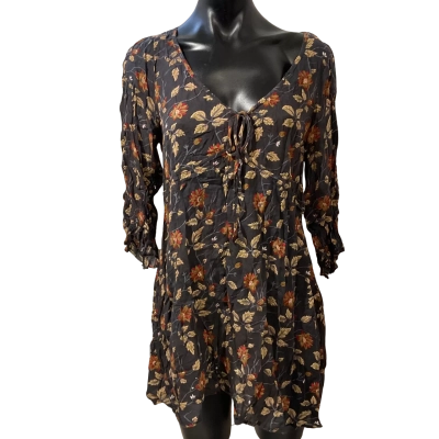 Peace Angel Womens  Size L Babydoll Dress Floral / Grey 